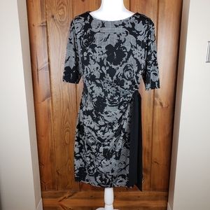 R&K Houndstooth & Floral Ruched Sheath Dress, sz L